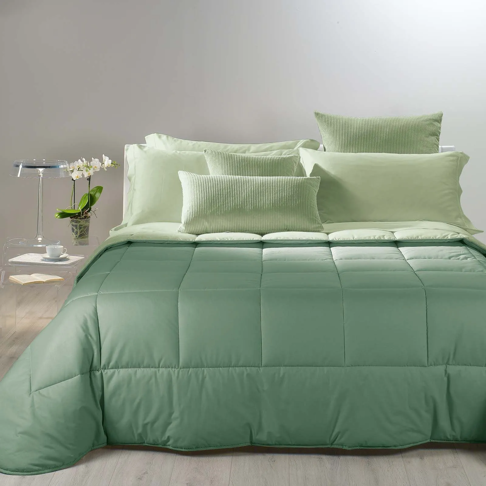 Trapunta Caleffi matrimoniale Bicolor tinta unita verde giada – Tessuto cotone