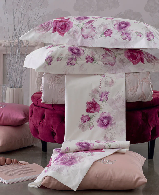 Lenzuolo matrimoniale Blumarine Rose rosa – Tessuto Percalle di cotone