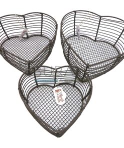 Cestino CUORE in filo di metallo con manici - set 3 pezzi