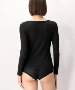 Maglia donna manica lunga in Modal con Cashmere e scollo a barchetta VOBT67055 NERO.2