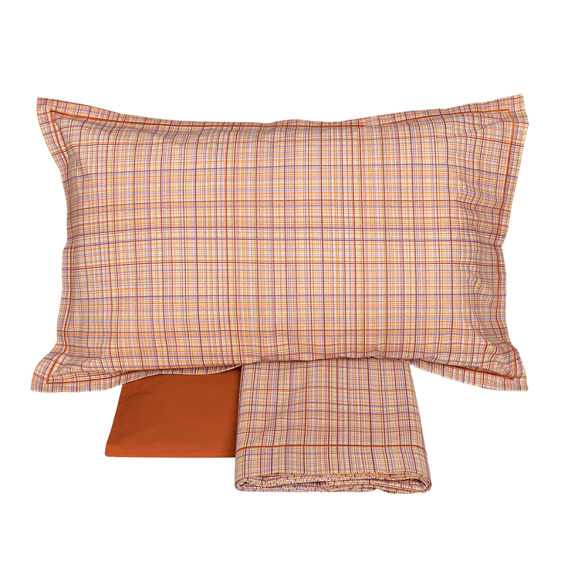 Lenzuola matrimoniale scozzese Fazzini criss cross arancio