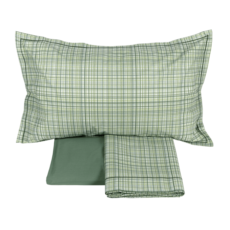 Lenzuola matrimoniale scozzese Fazzini criss cross verde.3