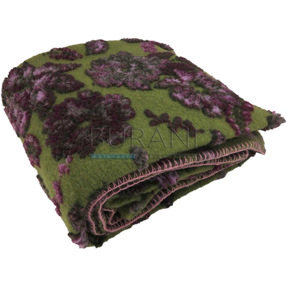 Plaid in lana cotta fiori VERDE