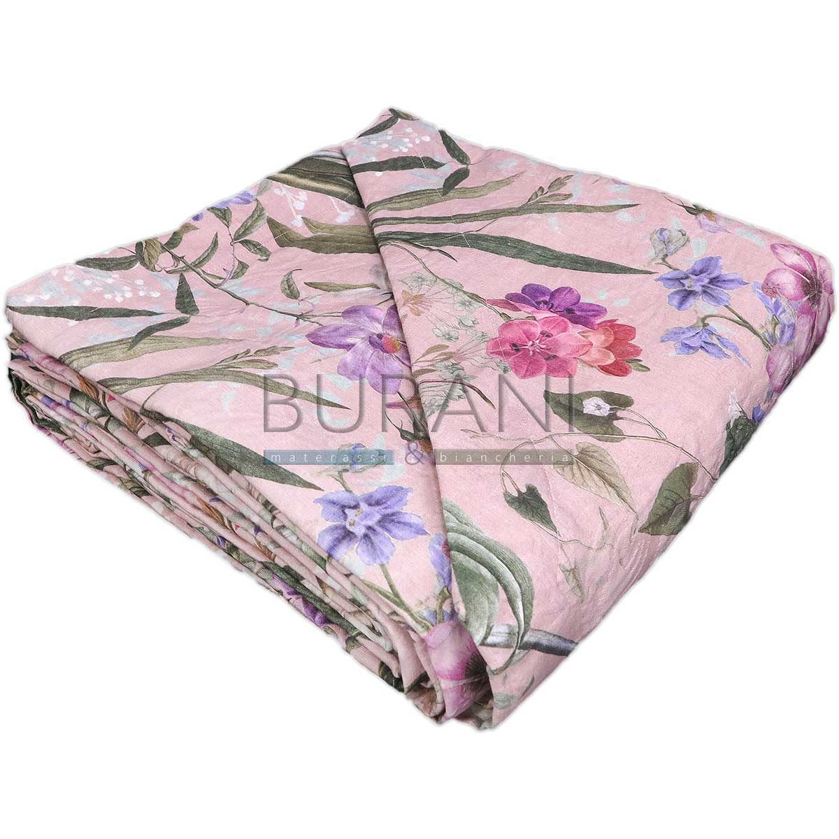 Copriletto matrimoniale a fiori Vanitas Fazzini lavanda