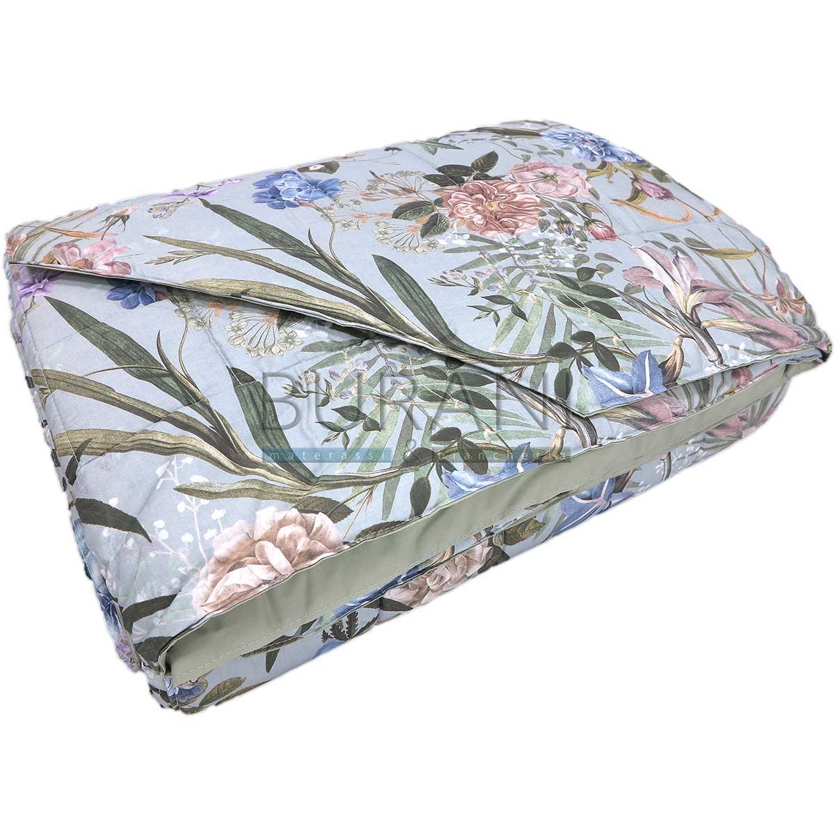 Copriletto trapuntato fiori azzurro vanitas azzurro