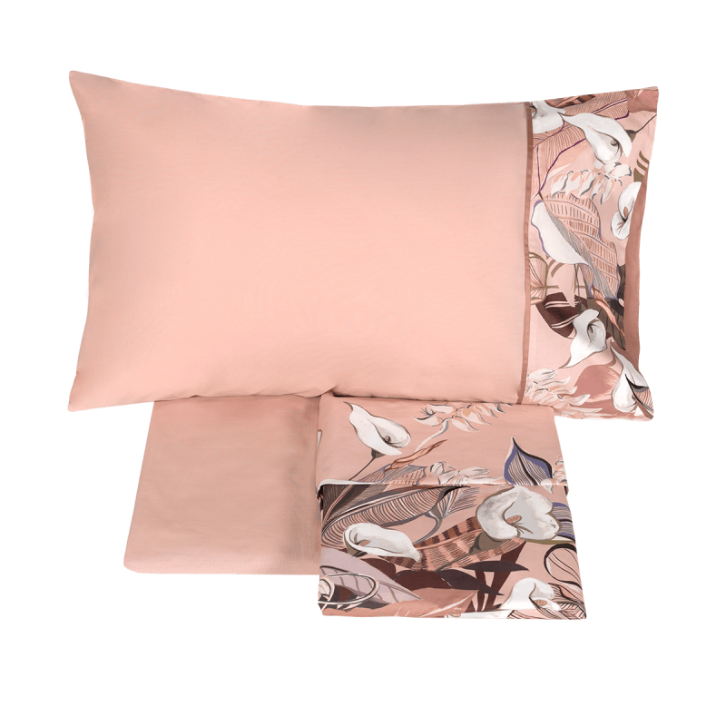 Lenzuolo copriletto matrimoniale percalle Fazzini Calle 1 Dusty pink + sandalo