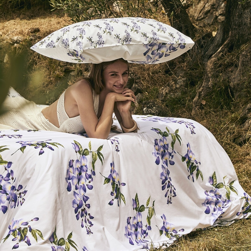 Lenzuolo copriletto matrimoniale percalle Fazzini Glicine