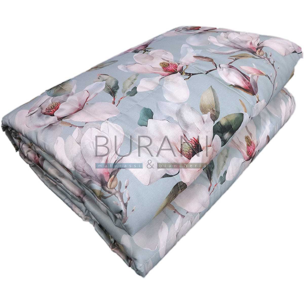Copriletto trapuntato matrimoniale fiorato raso acqua EVA