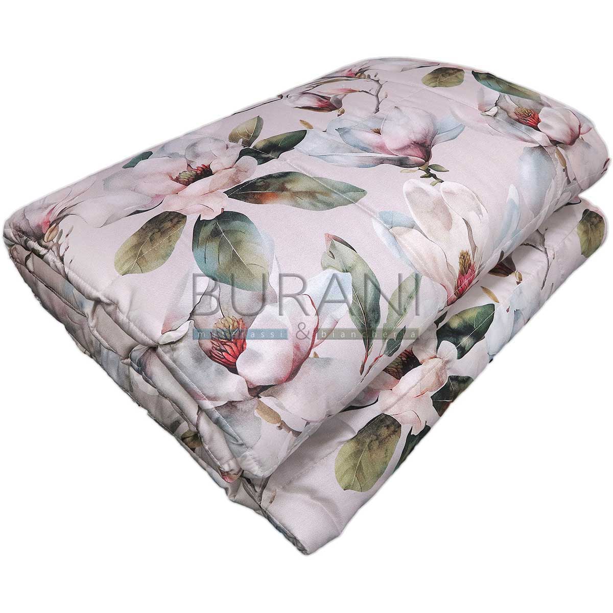 Copriletto trapuntato matrimoniale fiorato raso tortora eva