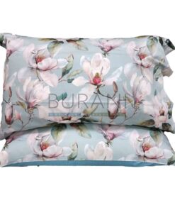 Federe fiorate raso di cotone - coppia acqua