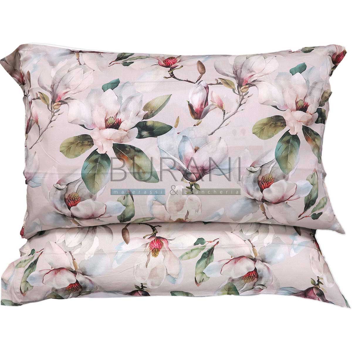 Federe fiorate raso di cotone - coppia tortora