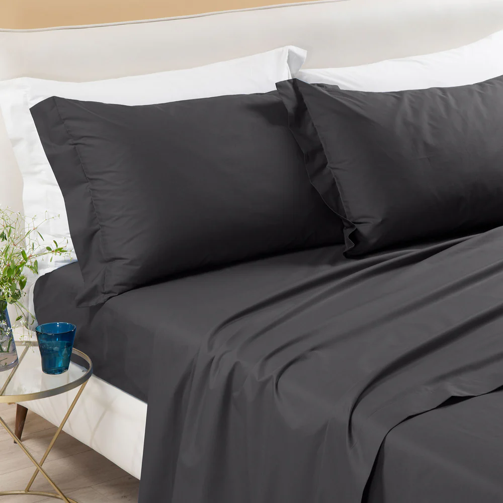 Lenzuolo matrimoniale percalle tinta unita Caleffi antracite .1