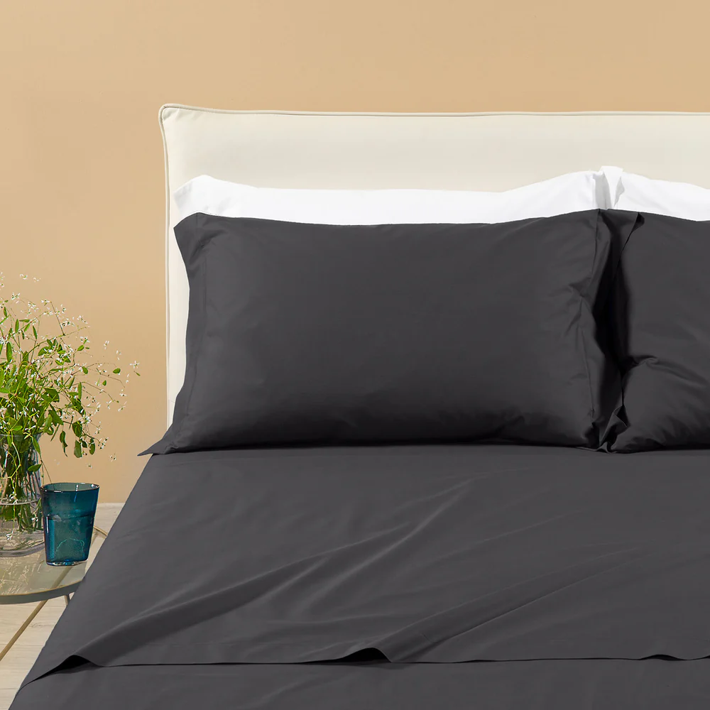 Lenzuolo matrimoniale percalle tinta unita Caleffi antracite .1