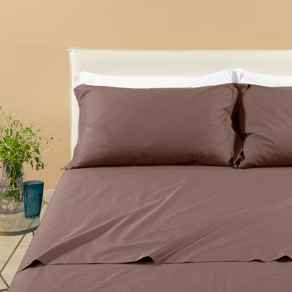 Lenzuolo matrimoniale percalle tinta unita Caleffi moka.1