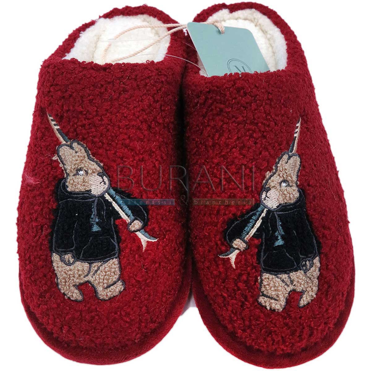 Pantofole donna invernali rosso con coniglio 6A56079