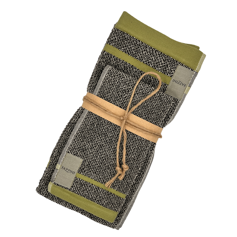 Asciugamano con ospite Melange tinto filo Fazzini verde (1)