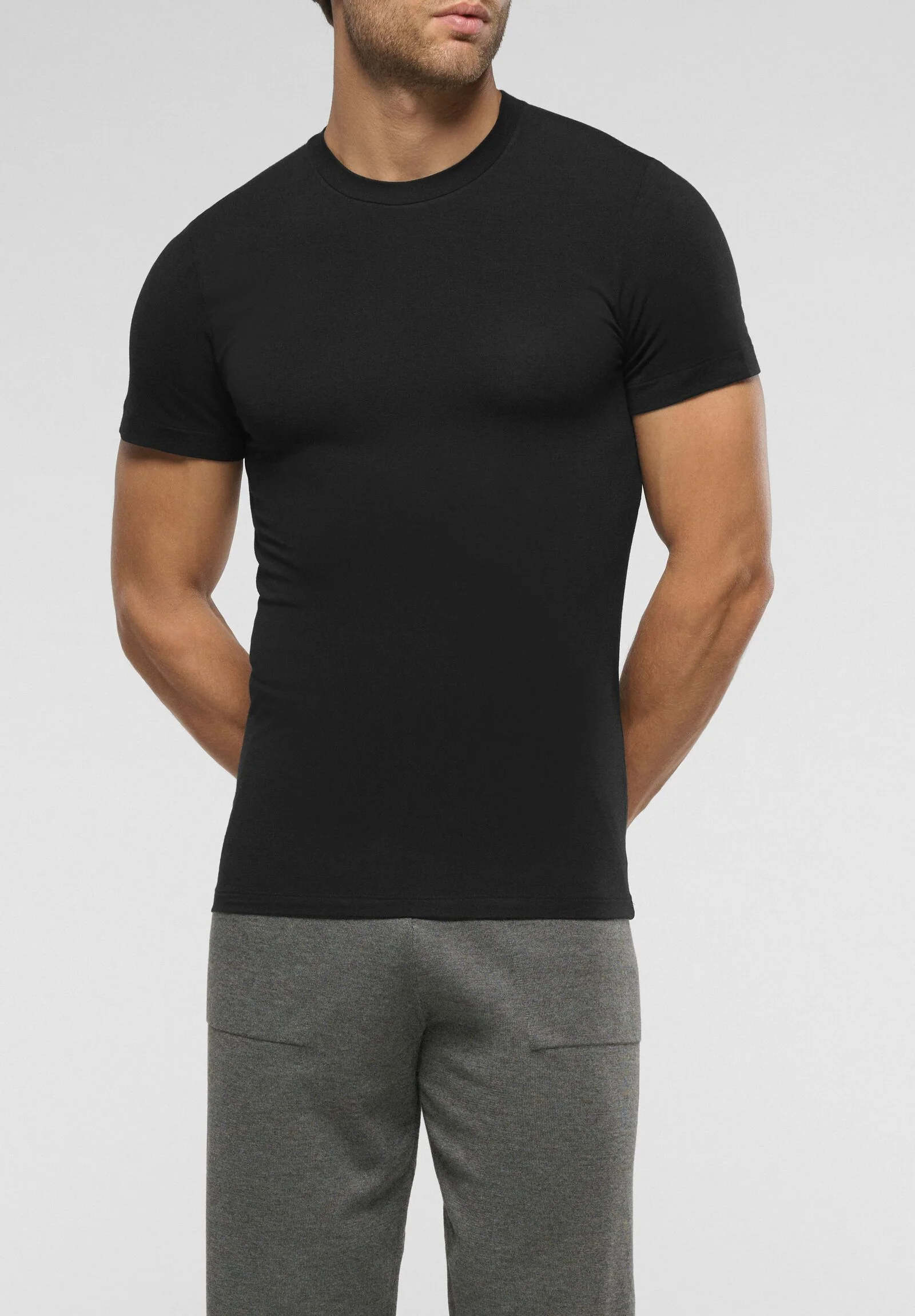 Maglia Girocollo in Lana Merino e Modal Elasticizzato X-Touch Merino - Perofil VPRT93254 nero