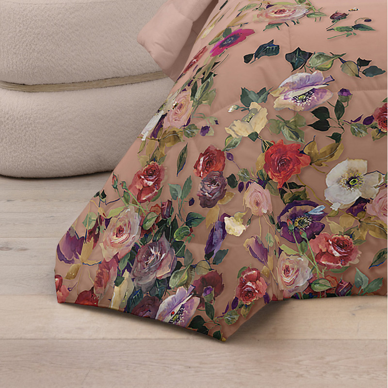 trapunta matrimoniale fiori rosa