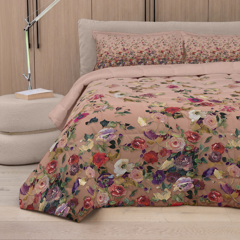 trapunta matrimoniale fiori rosa