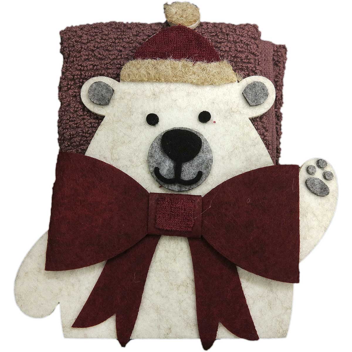 Lavette spugna cestino Natalizio Bear con 3 lavette LEGNO ROSA