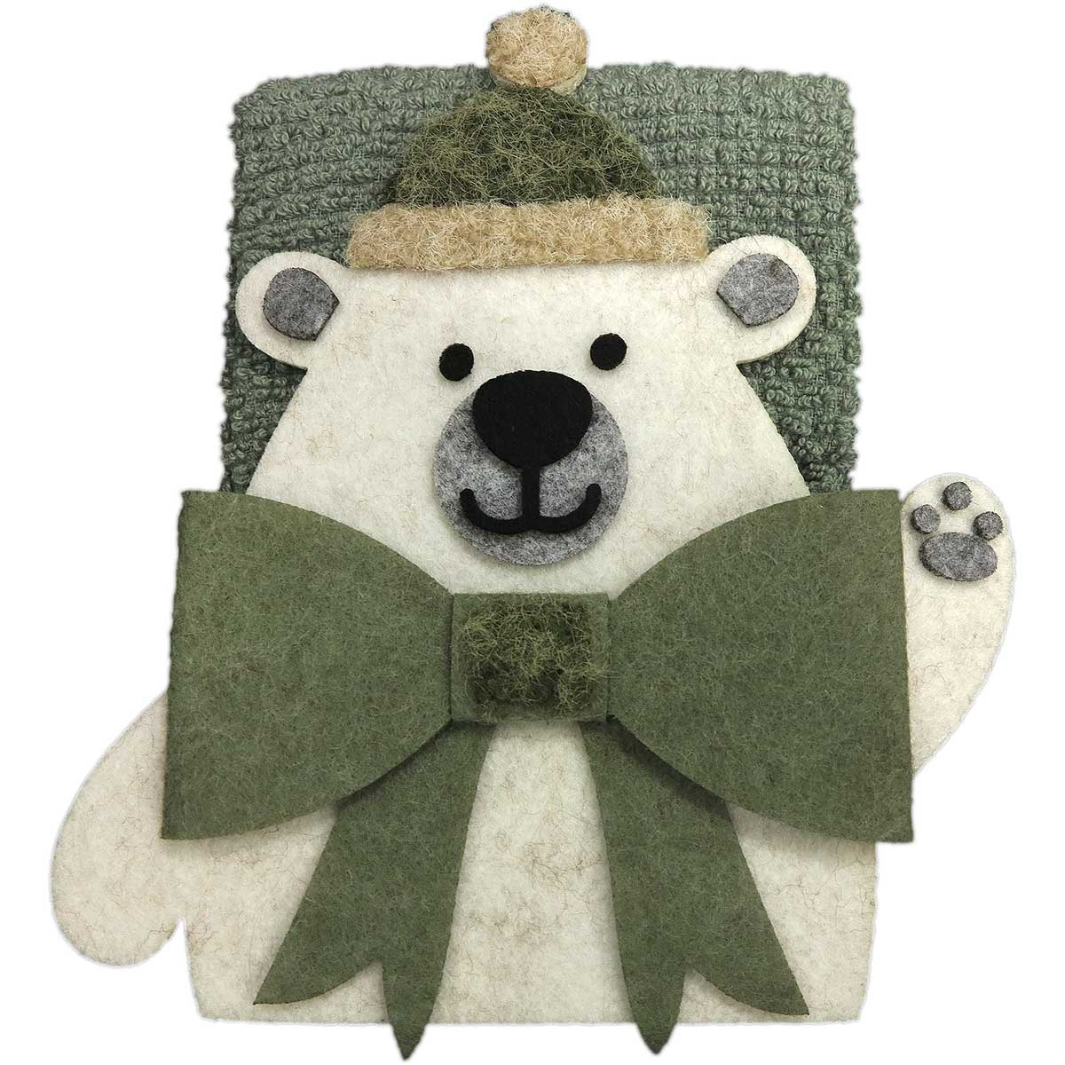 Lavette spugna cestino Natalizio Bear con 3 lavette VERDE EUCALIPTO
